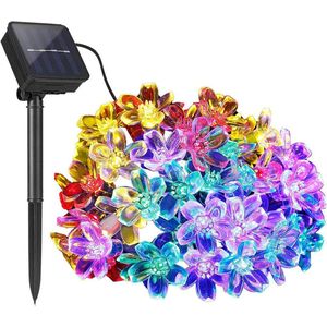 Lichtsnoer op zonne-energie voor buiten tuin 7 m 50 leds bloemen waterdicht lichtketting decoratie festival kleurrijk licht voor feest bruiloft patio Kerstmis