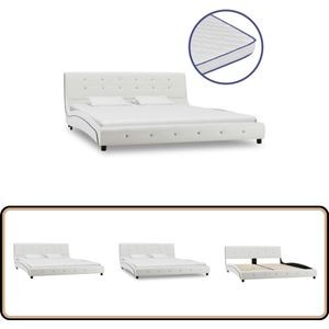 vidaXL Bedframe met traagschuim matras - 160x200 cm - Wit Klassieke Bedframe - Houten Bed - Metalen Bed - Witte Bed - Tweepersoonsbed