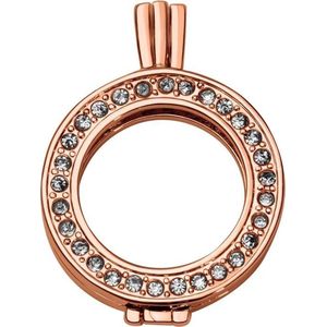 Quiges - Medaillon Munthouder Hanger 25mm Ø Rond Rosé Goudkleurig Koper met Zirkonia - EPRHS004