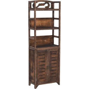 vidaXL Wandkast - 46x24x140 cm - Massief Paulowniahout Vitrinekast - Wandkast - Houtmeubilair - Donkere Kleuren - Vintage Stijl