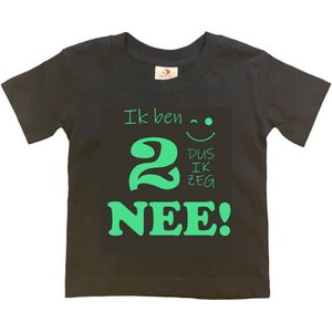T-shirt Kinderen ""Ik ben 2 dus ik zeg NEE!"" | korte mouw | zwart/mint | maat 86/92