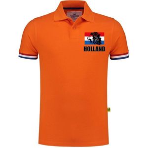Luxe Holland supporter poloshirt oranje met leeuw en vlag op borst 200 grams heren tijdens EK / WK M