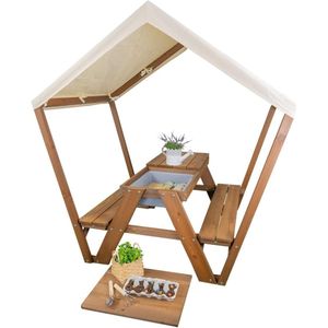 Imperatoris - Klassieke Picknicktafel- Van Dik Hout- Picknicktafel voor kinderen - Houten Tuintafel- Campingtafel- voor Terras en Buiten -met dak- bruin