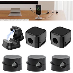 6 Cable Clips Adjustable Magnetic Table Mounts Self-Adhesive Cable Management for Cables for HDMI Cable USB Charging Cable etc. Black