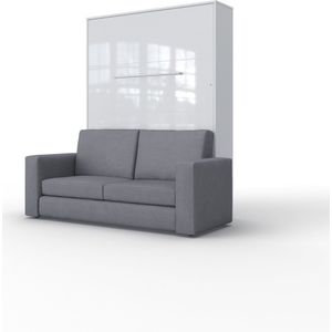 Maxima House - INVENTO SOFA Elegance - Verticaal Vouwbed Inclusief Bank - Logeerbed - Opklapbed - Bedkast - Inclusief LED - Hoogglans Wit + Antraciet Sofa - 200x140 cm
