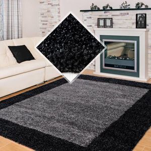 Flycarpets Candy Shaggy Vloerkleed - 100x200cm - Antraciet Lijstmotief - Hoogpolig