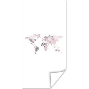 Wereldkaart Muur - Wereldkaart - Marmer - Grijs - 20x40 cm - Poster