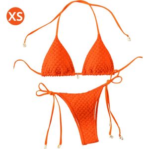 Nivard Bikini Dames - Meisjes Bikini - Badpak - Push Up - Vrouwen Badkleding - Zwemmen - Sexy Set - Top & Broekje - Rood Oranje - Maat XS