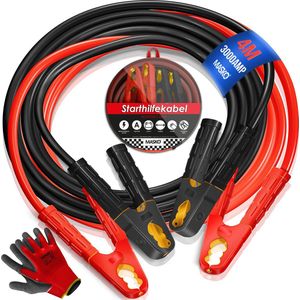 MASKO® startkabel voor benzine- en dieselmotoren, 6/12/24 volt. auto motor Geïsoleerde Klemmen startkabel van koper incl. handschoenen en draagtas (25mm² 1200A / 30mm² 1500A) - 4m / 1500amp