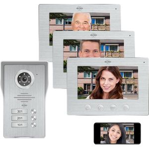 ELRO DV477IP3 Wifi IP Video Deur Intercom - 3 Appartementen - met 3x 7 inch kleurenscherm - Color Night Vision - Bekijken en communiceren via App