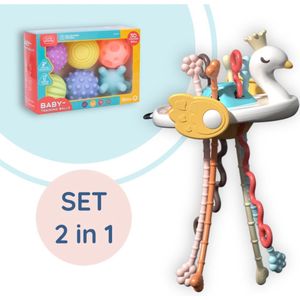 Trekkoord Baby Speelgoed +6 Maand - Zwaan - Rammelaar - Montessori Speelgoed - Bijtring - Fijne motoriek - Educatief - Ontwikkeling - Sensorisch Speelgoed voor Peuters - Reisspeelgoed - Bijtspeelgoed