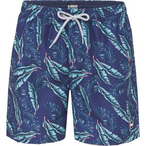 Happy Shorts Heren Zwemshort Blad Print Blauw - Maat L - Zwembroek