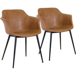 Oviala - Set van 2 industriële fauteuils van bruin staal en stof