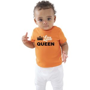 Little Queen t-shirt oranje voor baby - peuters / meisjes - Koningsdag kleding / outfit 12-18 mnd