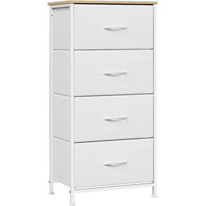 FURNIBELLA-Smalle Commodekast met 4 Stoffen Laden – Dressoir Opbergcommode, Industriële Stijl, Wit