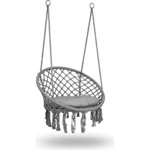 BOHO hangende schommeltuinstoel, grijs + kussen
