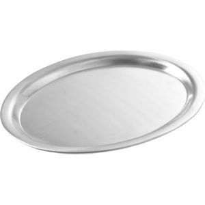 B-Home serveerschaal/dienblad - plat - rond - zilver - rvs - dia 50 cm - voedsel serveren tray