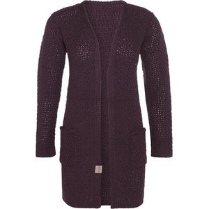 Knit Factory Luna Gebreid Vest Aubergine - Gebreide dames cardigan - Middellang vest reikend tot boven de knie - Paars damesvest gemaakt uit 30% wol en 70% acryl - 40/42 - Met steekzakken