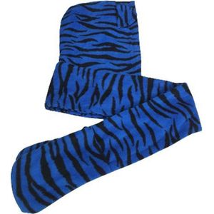 Warme Muts KIDS -  / Sjaal / Handschoen in 1 - Blauw / Zwart Tijger print - Polyester - One size - 3-delige set