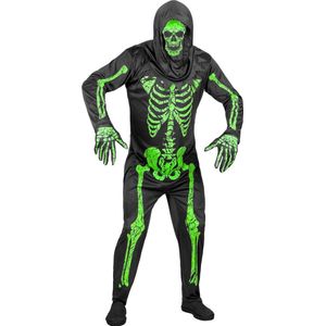 Widmann - Spook & Skelet Kostuum - Gruwelijk Groen Neon Skelet - Man - Groen, Zwart - Small - Halloween - Verkleedkleding