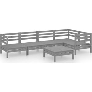 vidaXL 6-delige Loungeset massief grenenhout grijs Tuinstoel - Lounge Set - Buitendecoratie - Teak Hout - Patio Furniture