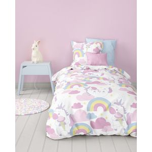 Mistral Home - Dekbedovertrek kinderen - 100% katoen flanel - 140x200 cm - 1 kussensloop - Unicorn - Roze