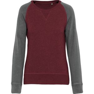 Kariban Tweekleurige damessweater French Terry BIO ronde hals raglanmouwen K492 - Wine Heather / Grey Heather - M