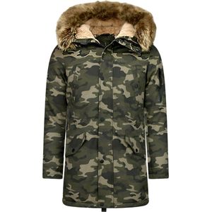 Enos Lange Heren Winterjas – Met Faux Bontkraag – Camouflage Heren Winterjas Heren Jas Maat M