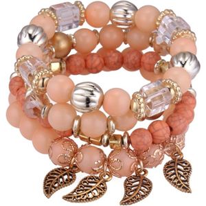 Fako Bijoux® - Armband Set - Boho - Bohemian - Blaadjes - Roze