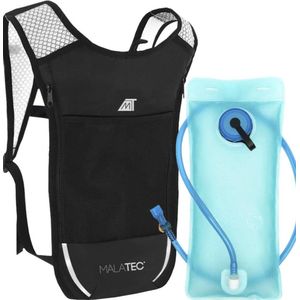 Drinkrugzak Malatec zwart - Inclusief drinksysteem met 2L waterzak - Wandelen - Hardlopen - Hiken - Wielrennen - Waterzak sporttas - Rugzak drinkfles - Backpack - Motor drinkrugzak