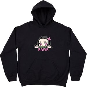 Nezuko Rawr hoodie zwart Demon Slayer Maat L