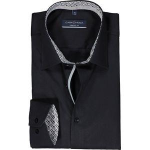 CASA MODA comfort fit overhemd - popeline - zwart - Strijkvriendelijk - Boordmaat: 50