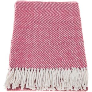 Trimita Visgraat - Deken - Plaid Katoen - Fair Trade - Woondeken- Throw Blanket - 150 x 200 cm - Roze