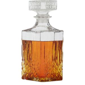 Glas Whiskeykaraf met Sluiting 900 ml - Whisky Karaf Fles voor Cognac Scotch Brandy Sherry - Contouren - 235 x 9 x 9 cm