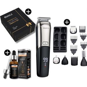 Ouali Baardtrimmer - 14 in 1 set - Luxe Cadeauverpakking - Gratis haarolie - LCD Display - Draadloos & Waterbestendig - Multigroomer - Bodygroomer Mannen - Baardtrimmer Mannen - Giftset- Baardtrimmers - Baard trimmer - Scheerapparaat mannen