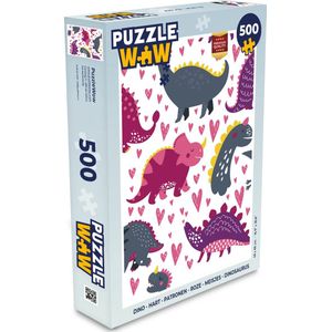 Puzzel Dino - Hart - Patronen - Roze - Meisjes - Dinosaurus - Legpuzzel - Puzzel 500 stukjes