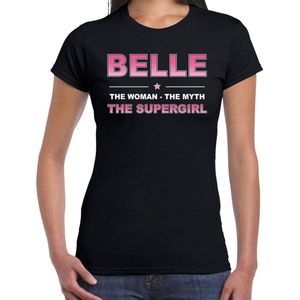 Naam cadeau Belle - The woman, The myth the supergirl t-shirt zwart - Shirt verjaardag/ moederdag/ pensioen/ geslaagd/ bedankt XS