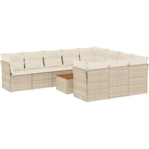 vidaXL Loungeset - Loungesets - Tuinset - Tuinbank - 11-delige Tuinset met kussens poly rattan beige