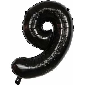 Cijfer Ballon nummer 9 - Helium Ballon - Grote verjaardag ballon - 32 INCH - Zwart  - Met opblaasrietje!