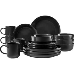 Alenia serviesset voor 4 personen in modern Scandinavisch design 16-delig combiservies van keramiek in zwart aardewerk borden set