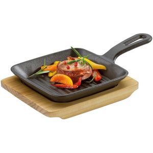 BBQ Grill- en Serveerspan met Houten Onderzetter - Geschikt voor Grillen en Koken