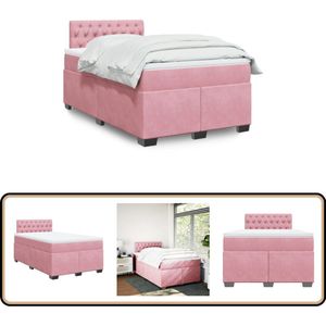 vidaXL Boxspring met matras fluweel roze 120x190 cm