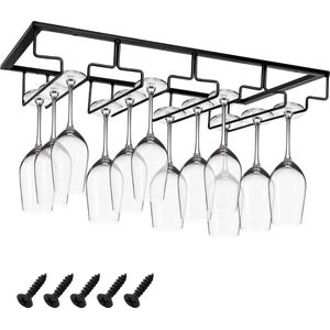 Ophangrek Wijnglazen - Wijnglazenhouder – Metalen Wijnglazenrek - Glazenrek Met 4 Rijen - Wijnglashouder – Organizer - Stijlvol – Bar, Keuken & Cafe - Hangend – Zwart