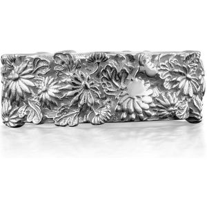Japanse bloem en doodshoofd in bloemen ring in 925 Zilver