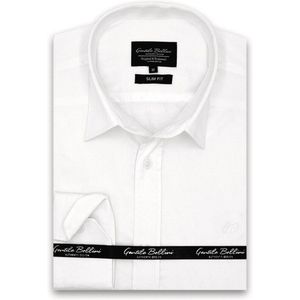 Heren Overhemd - Slim Fit - Luxury Plain Satijn - Wit - Maat M