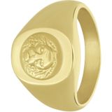 Lucardi Heren Gerecycled stalen goldplated ring met leeuw - Ring - Staal - Goudkleurig - 18 / 57 mm