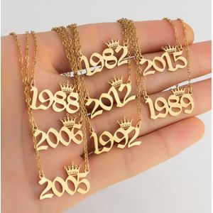 Bixorp Jaartal 2004 Ketting Goudkleurig - Stainless Steel / Roestvrij Staal - Cadeau voor haar