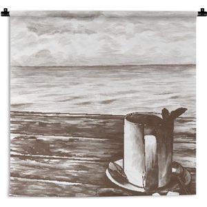 Wandkleed - Wanddoek - Thee - Mok - Zee - 60x60 cm - Wandtapijt