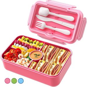 Lunchbox voor kinderen, 1100 ml, broodtrommel voor kinderen met vakken, grote bento box, snackbox voor kleuterscholen, school, roze