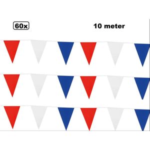 60x Vlaggenlijn rood/wit/blauw 10 meter - Koningsdag EK Voetbal thema feest Holland nederland sport festival thema feest